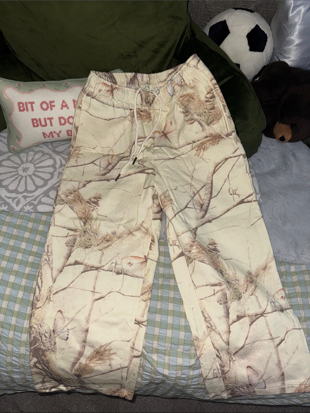 Cream Nature Print Drawstring Lounge Pants